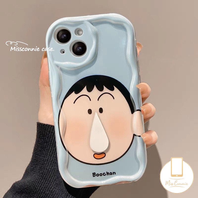 IPHONE Casing Ponsel Kartun Tepi Melengkung Bergelombang 3D Kompatibel Untuk Iphone11 13 14 12 Pro Max 7Plus X XR 78 6 6s Plus XS Max SE 2020krayon Lucu Shin-chan Shockproof Soft Cover