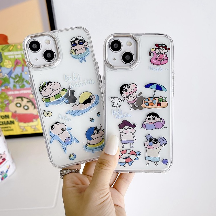 [Kancing Mandiri] Bening Lucu Imut Crayon Shin-chan Silikon Soft Case IPhone 6s7 8 Plus SE XR XS Max11 12 13 14 Pro Max14 Plus Untuk Cewek Wanita