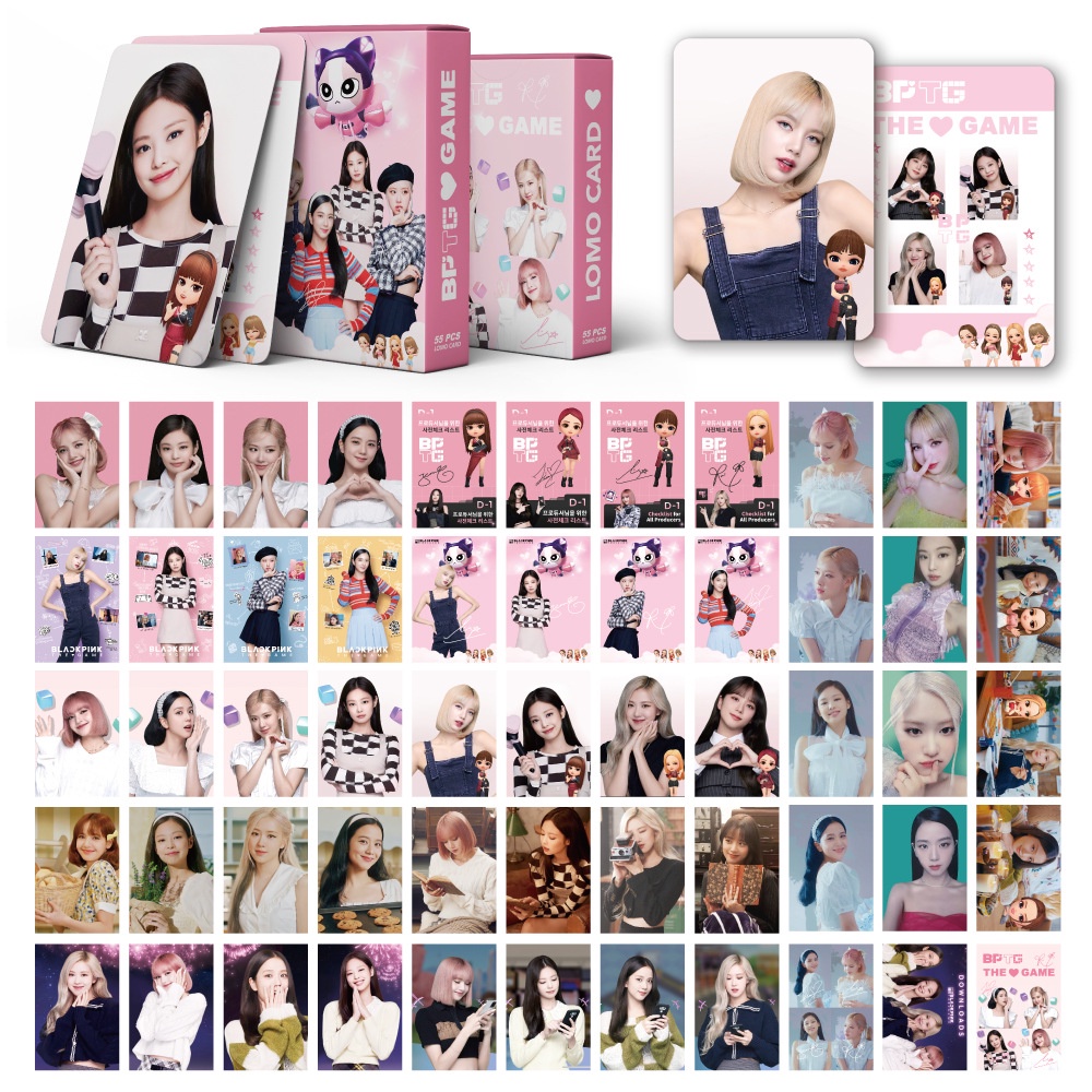 55pcs /box Hitam-Pink BPTG Photocards Album JENNIE JISOO LISA ROSE Lomo Kartu Black Pink THE GAME Kpop Collection