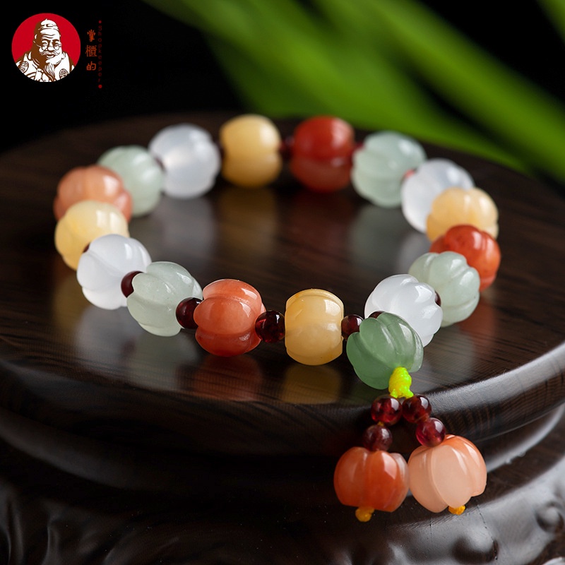 【Dengan sertifikat identifikasi]】Gelang Labu Warna-warni Giok Sutra Emas Xinjiang Alami Gobi Giok To
