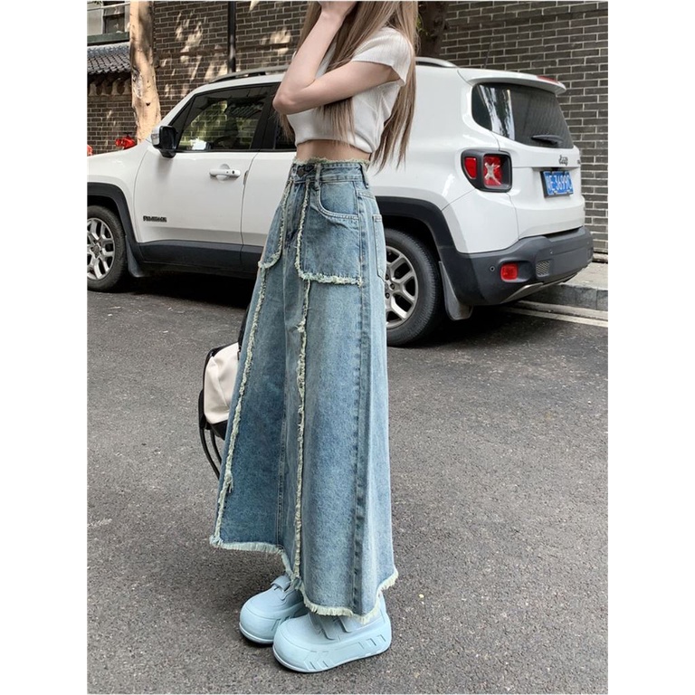 Denim skirt/denim skirt/women's loose high-waisted denim skirt/A-line denim skirt