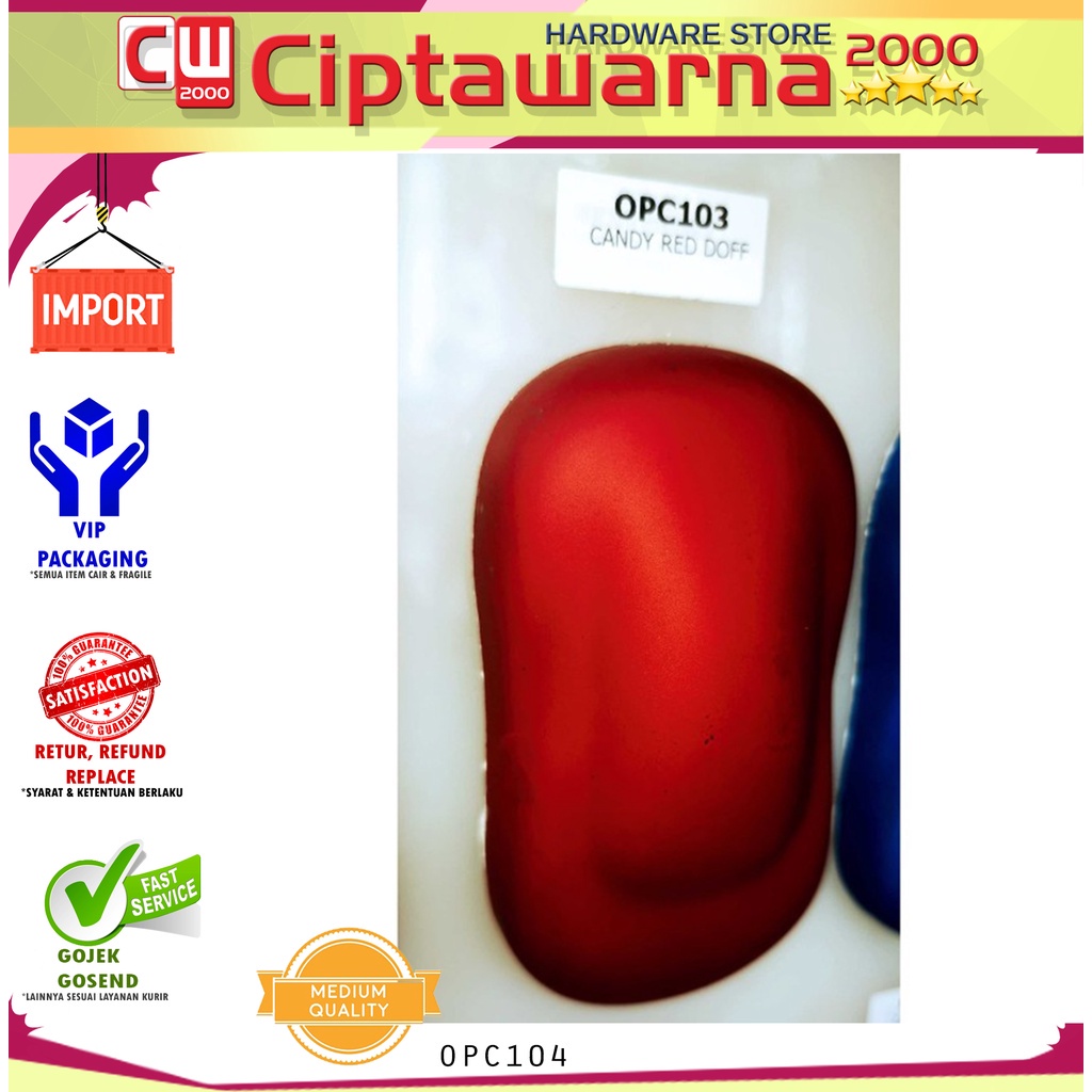 

Cat PU Candy tone DOFF Kustom CWPAINT 1/4 Liter Palembang - Merah