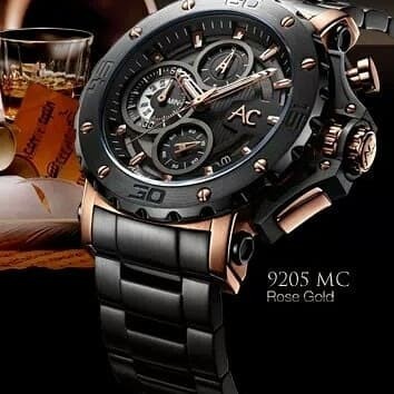 JAM TANGAN PRIA ALEXANDER CRISTIE AC COLLECTION 9205 BLACK ROSE GOLD Vs