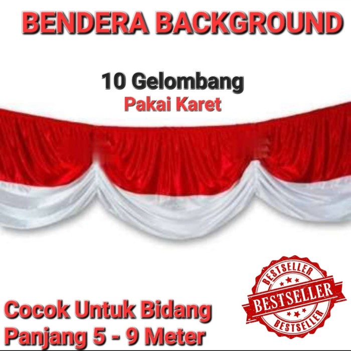 Promo - Bendera Background Merah Putih 10 Gelombang (10 Meter Bentangan) - Sedia bendera merah putih