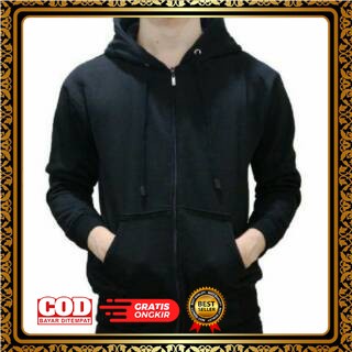 JACKET HODIEE OUTWEAR TRENDY /COD Jaket Polos Hoodie Zipper Hitam