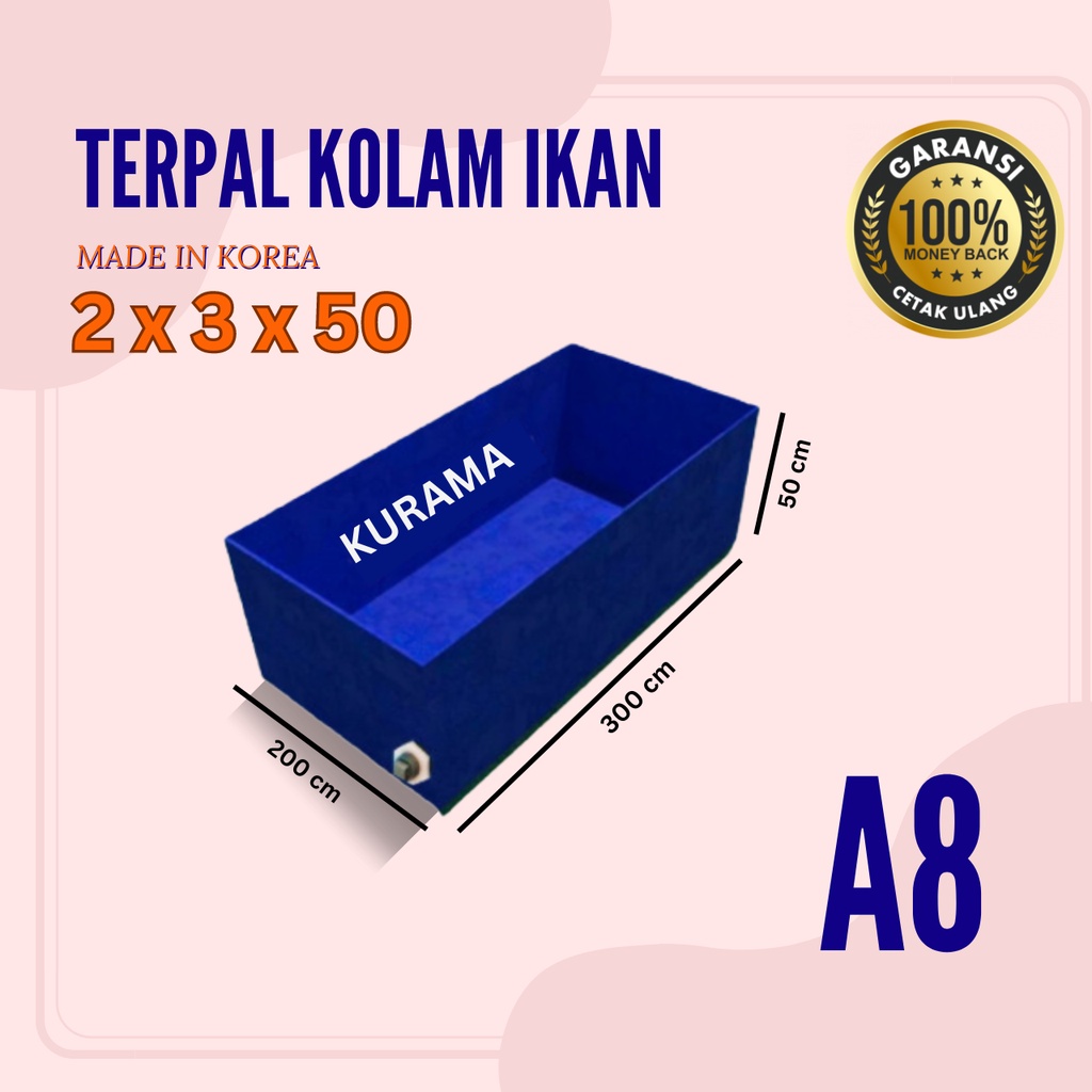 Terpal Kolam Ikan 2x3x50 / 200x300x50 Kolam Terpal A8 Kotak