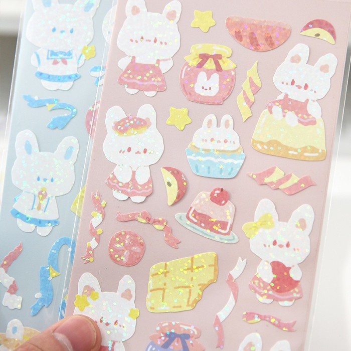 

Bunny Glittery Sticker / Stiker Hiasan Bujo Diary Bullet Journaling Tepak Botol Minum Lucu Waterproof DIY Scrapbook