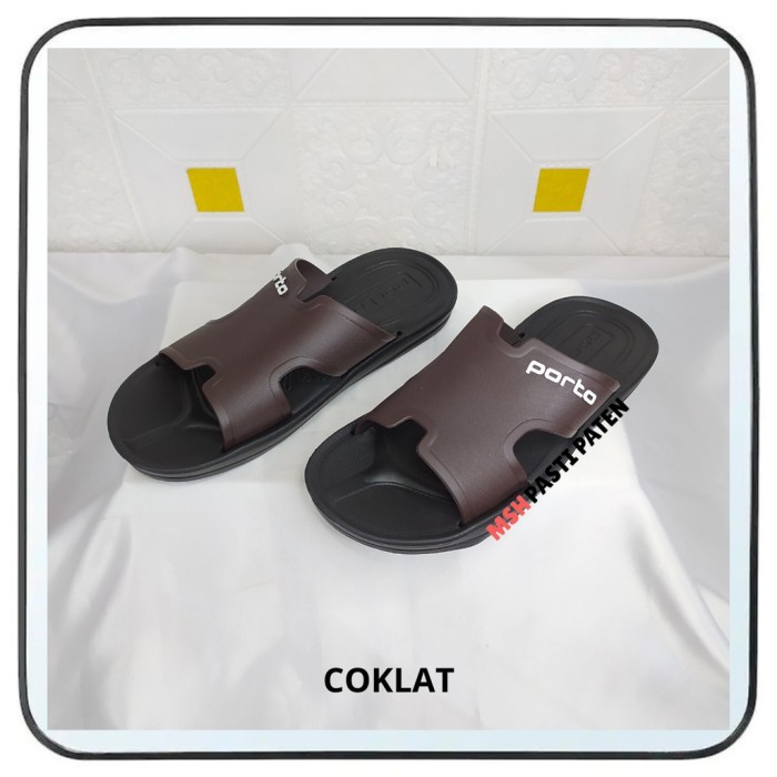 Promo Best Seller PORTO Sandal slop pria Sandal kasual bahan karet tahan air anti slip - Coklat, 39