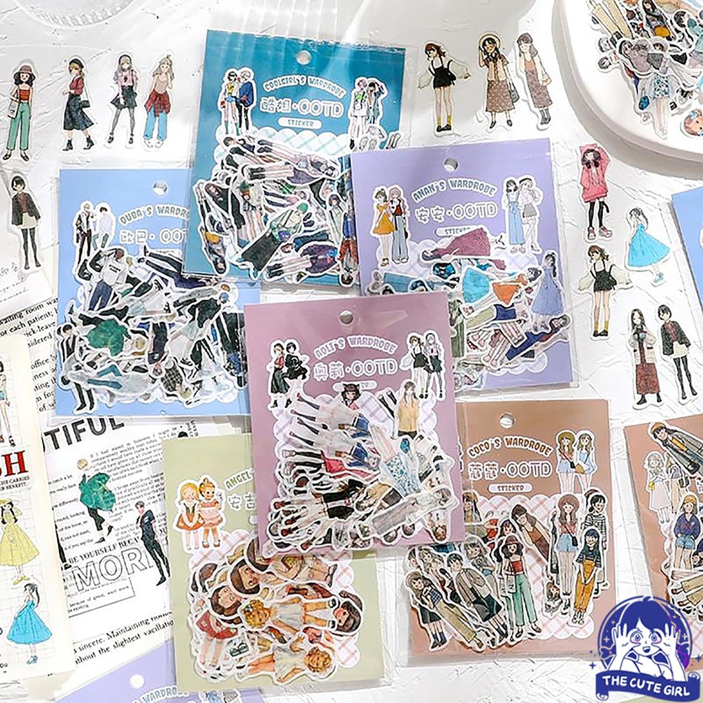 

1 set 40 pcs wardrobe fashion outfit sticker boy and girl stiker deco jurnal scrapbook diy journaling kits - Stazionario