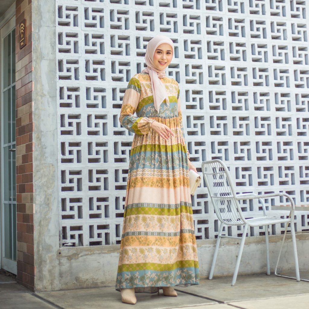 elka_looks Sephia Dress Gamis Bahan Rayon Viscose Gamis Homedress Busui Size S - XL