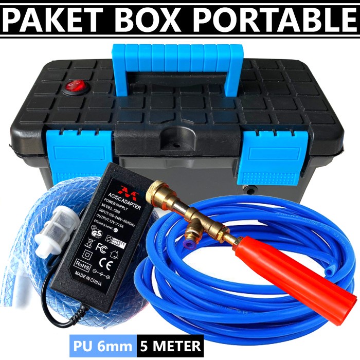 Paket Set Alat Mesin Pompa Box Mini untuk Cuci Motor Mobil AC Portable - SINLEADER, PU 6MM 5METER KM