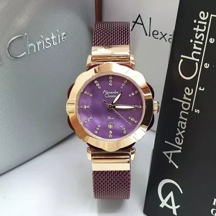 JAM TANGAN WANITA ALEXANDRE CHRISTIE 2755 MAROON ROSE GOLD ORIGINAL