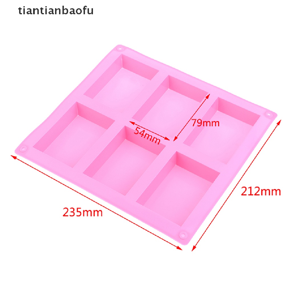 [tiantianbaofu] 6 Cavity Square Plain Soaps Mold Persegi Panjang Buatan Tangan DIY Bentuk Sabun Tray Cetakan Butik