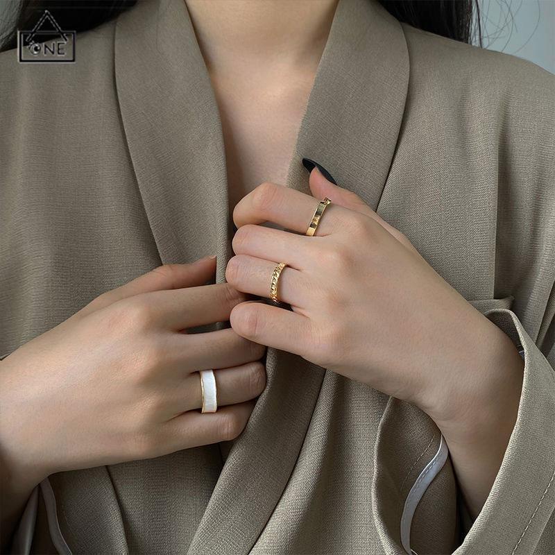 COD❤️Cincin jari telunjuk perhiasan sederhana set tiga potong yang dapat disesuaikan-A.one