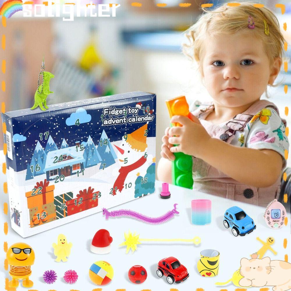 Solighter Natal Advent Box Holiday Multi Style Natal Dengan 24pintu Kecil Dorong Bubble Mainan Set