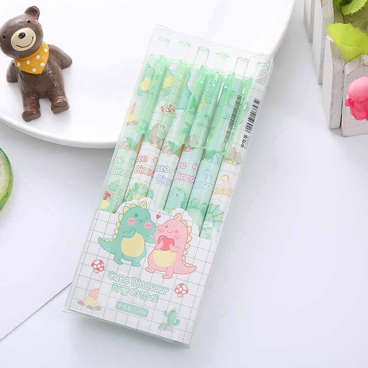 

6pcs Pena Pulpen Pen Set Cetek Cetekan Motif Dinosaur Kotak Mika Transparan GoK-ST0076