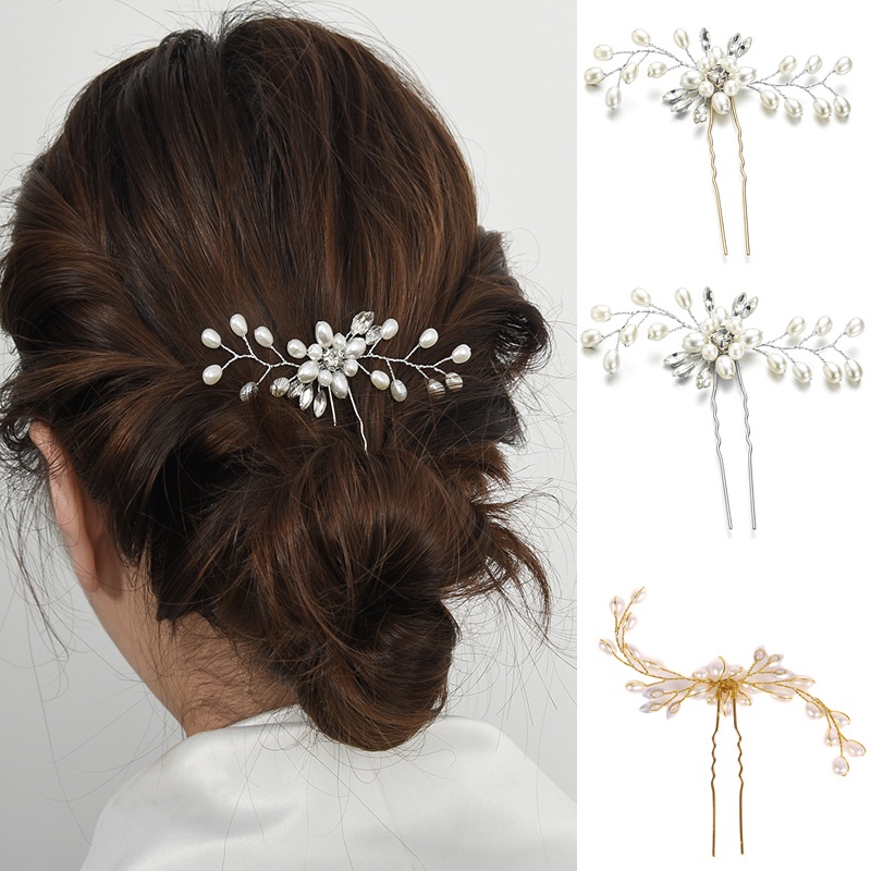 [Unggulan] Berlian Imitasi Berkilau Berbentuk U Klip Pernikahan Styling Rambut Garpu Gadis Manis Pesta Hiasan Kepala Gaya Korea Bridal Mutiara Jepit Rambut