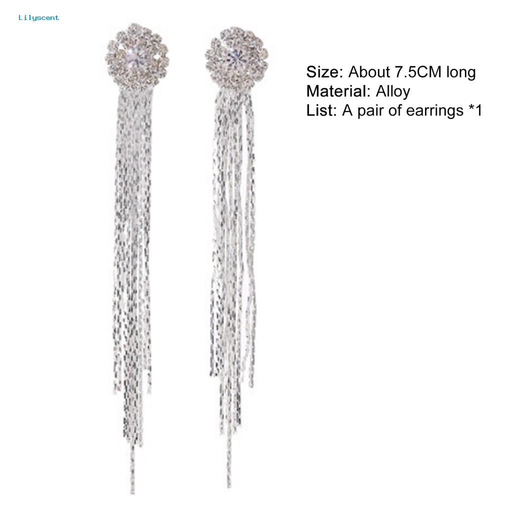 Lilyscent Alloy Menjuntai Anting-Anting Hadiah Menawan Penuh Berlian Imitasi Anting Rumbai Halus