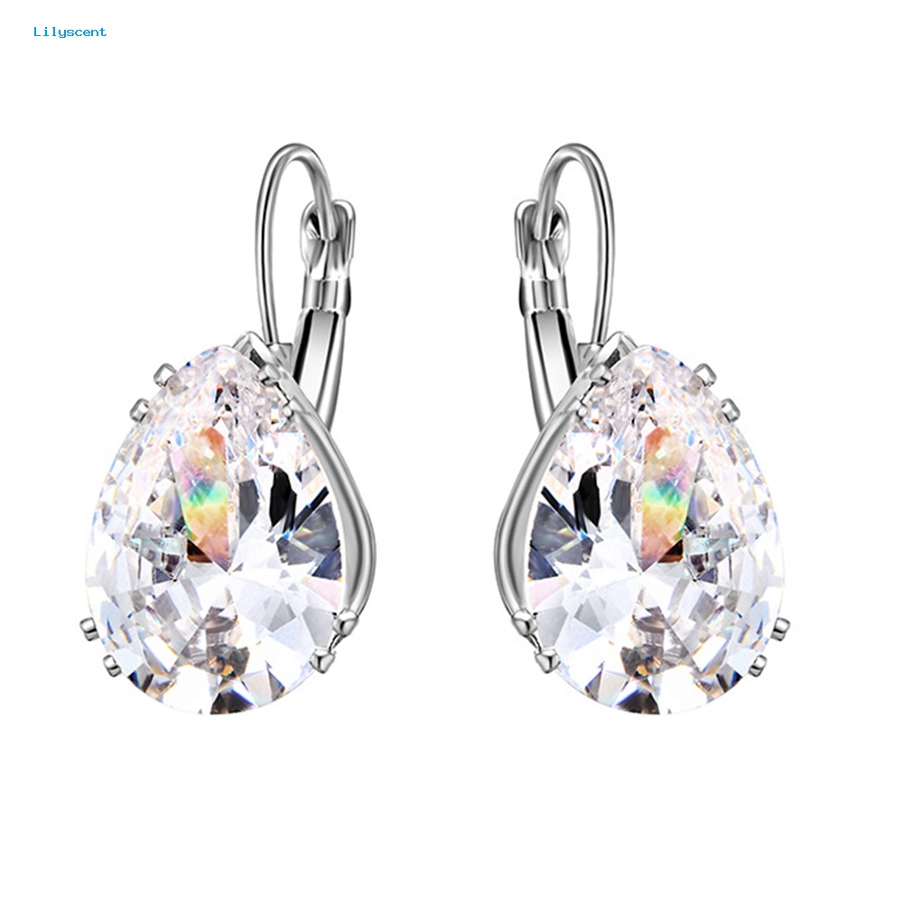 Lilyscent Wanita Teardrop Cubic Zirconia Hias Menjuntai Leverback Earrings Perhiasan Hadiah