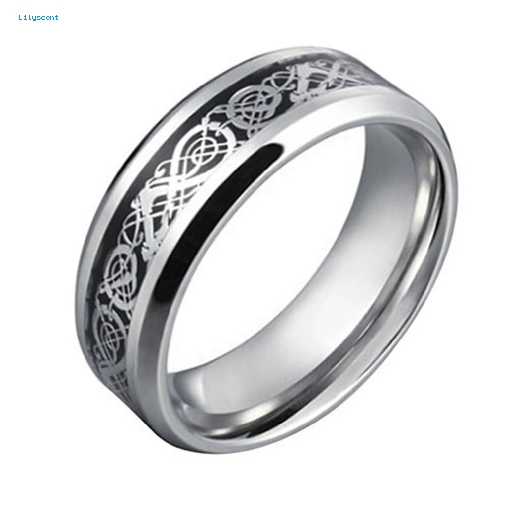 Lilyscent Cincin Titanium Steel Tidak Luntur Untuk Pesta Unisex Motif Naga Wdding Cincin Perhiasan Tidak Luntur