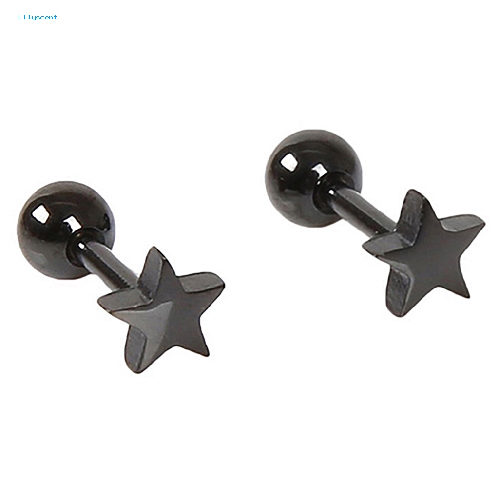 Lilyscent 1pasang Charm Perhiasan Anting Stud Telinga Bahan Alloy Motif Pentagram Untuk Pesta