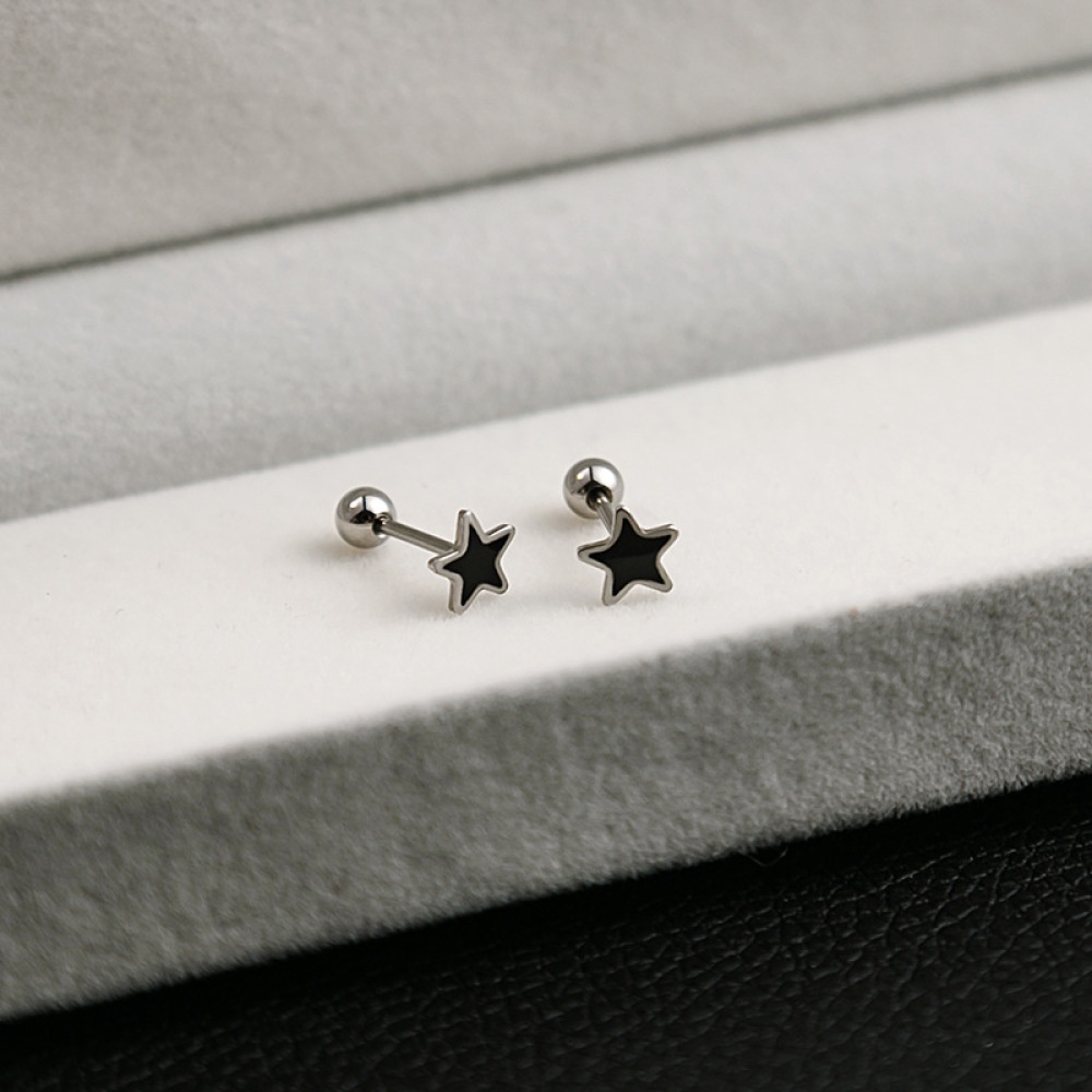 Enamel Hitam Bunga Hati Segitiga Kupu-Kupu Bulat Salib Bintang Stud Anting Wanita Pria Gothic Anti Karat Perhiasan Kecil