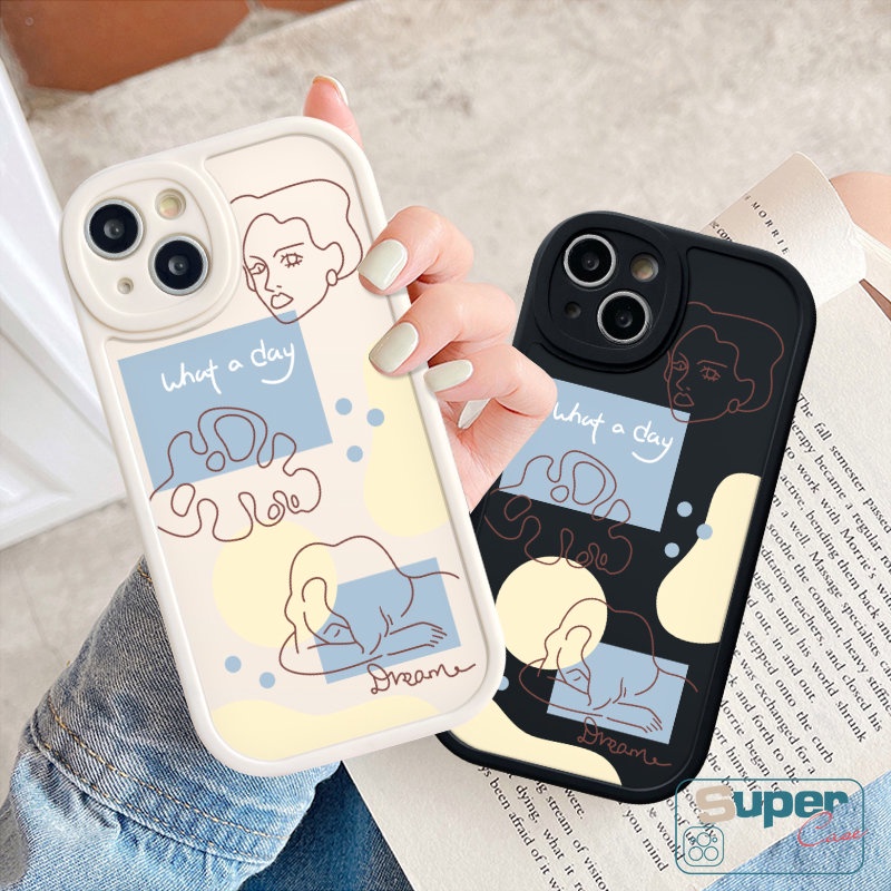 Case Untuk Realme C35 C31 C55 C11 C15 C12 C21Y C25Y C25s C30 Realme 9i 5 8 5i 7i 6i 6s 8i 6 8 10 Pro C17 C21 GT C20A C3 C2 C20 C17 Ins Art Line Wajah Anti Jatuh Sarung Tpu Lembut Silicon