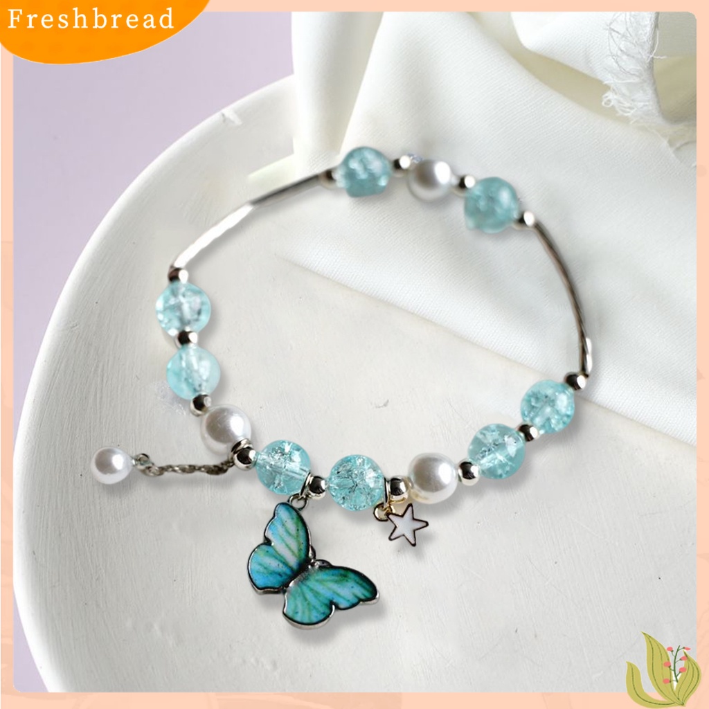 < Freshbread > Wanita Gelang Retro Temperamen Hias Manik-Manik Elastis Perhiasan Hadiah Electroplating Indah Kupu-Kupu Pesona Mutiara Imitasi/Bola Kristal Wanita Bangle