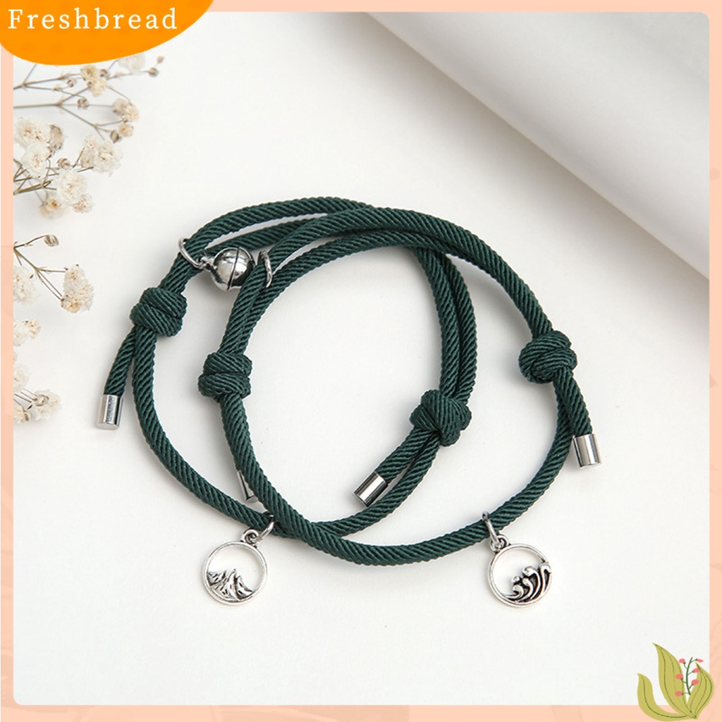 &lt; Freshbread &gt; 2Pcs Gelang Couple Liontin Bulat Adjustable Pria Wanita Geometri Tahan Lama Cord Bracelets Untuk Hari Kasih Sayang