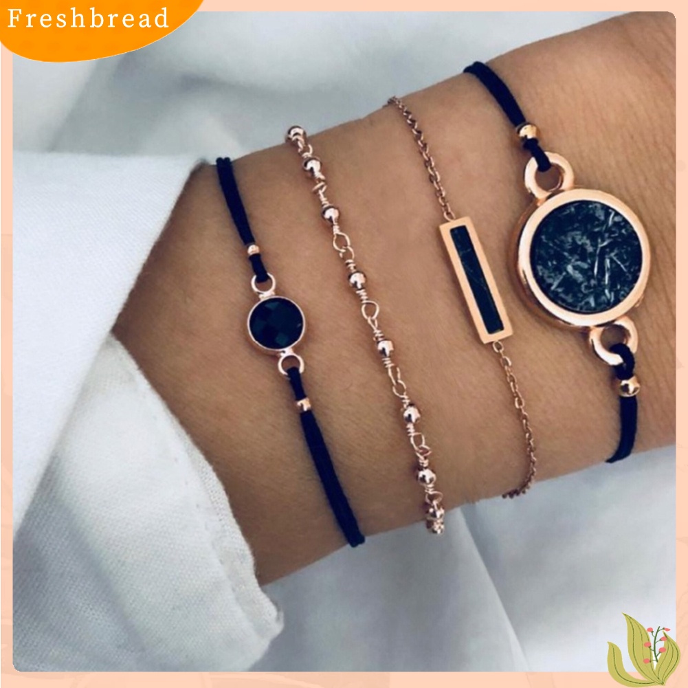 &lt; Freshbread &gt; 4Pcs/Set Wanita Bohemian Bulat Bar Batu Pesona Gelang Tali Rantai Bangle Perhiasan