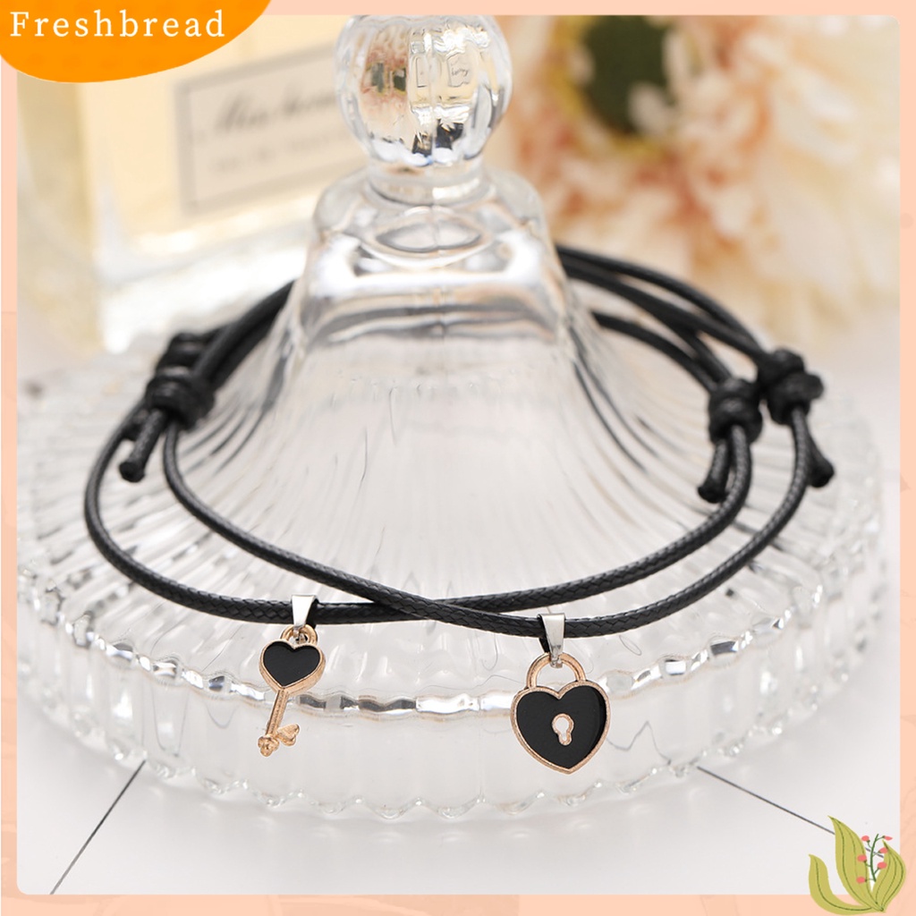 &lt; Freshbread &gt; 1pasang Gelang Couple ic Adjustable Tali Kepang Elastis Retro Hias Hadiah Kunci Cinta Hati Wanita Pria Pesona Gelang Perhiasan Untuk Kehidupan Sehari-Hari