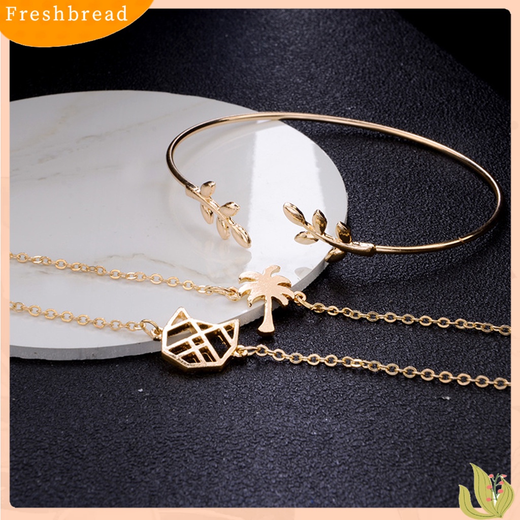 &lt; Freshbread &gt; 3Pcs/Set Kreatif All-match Adjustable Daun Pohon Kelapa Gelang Manset Bangle Perhiasan Aksesori