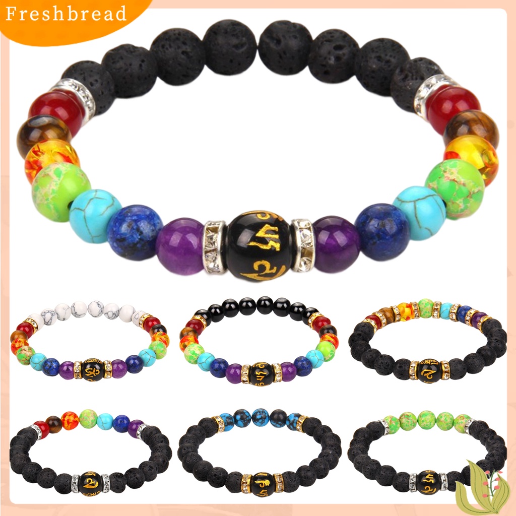 &lt; Freshbread &gt; Gelang Manik-Manik Warna-Warni Buatan Batu Manik-Manik Tali Elastis Hias Geometris Penghilang Stres Perhiasan Hadiah Pria Wanita Faux Volcanic Stone Yoga Energy Bangle