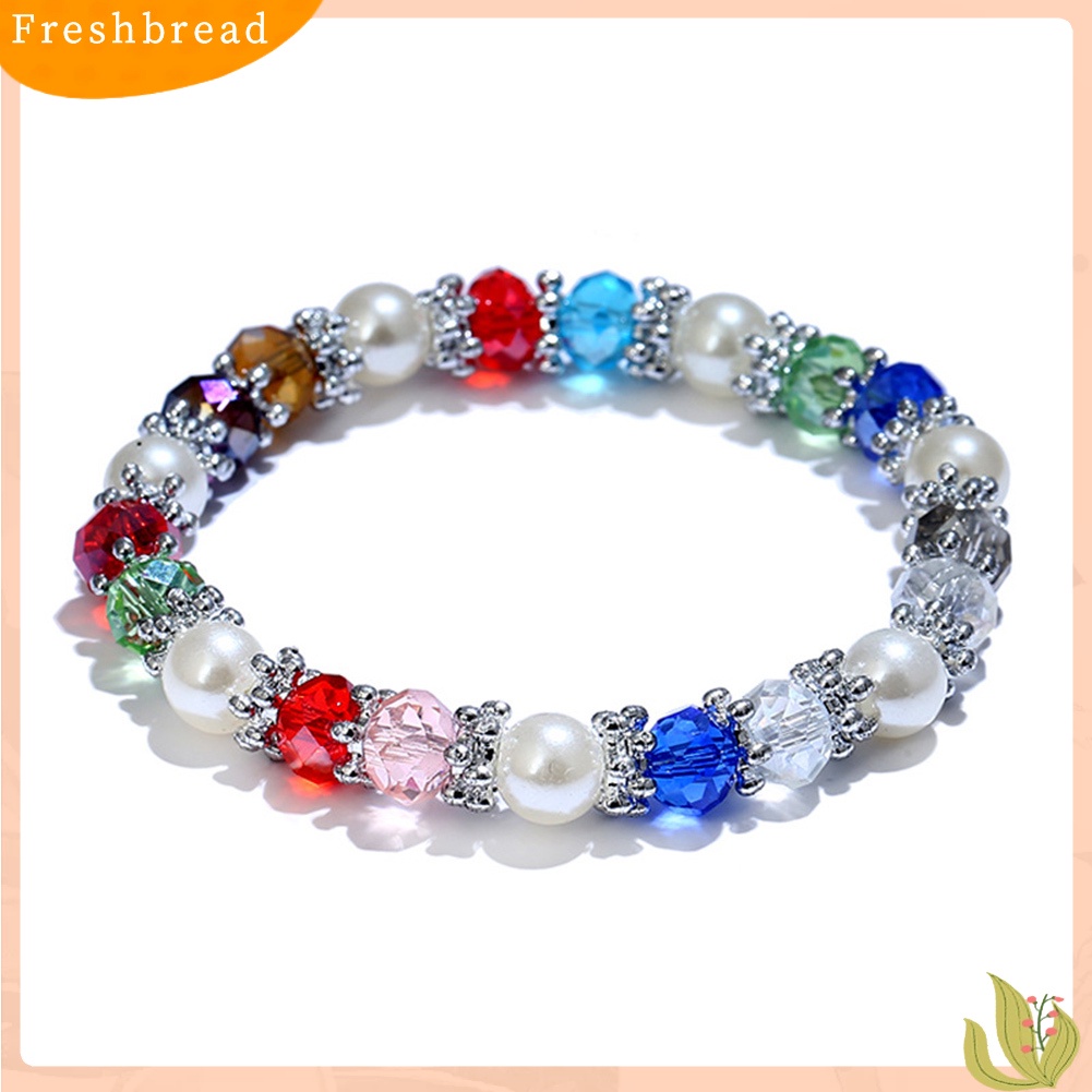 &lt; Freshbread &gt; Shiny Colorful Rhinestone Faux Pearl Gelang Bangle Wanita Perhiasan Hadiah Ulang Tahun