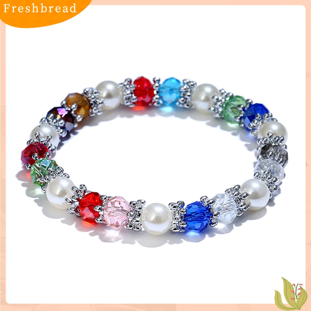 &lt; Freshbread &gt; Shiny Colorful Rhinestone Faux Pearl Gelang Bangle Wanita Perhiasan Hadiah Ulang Tahun