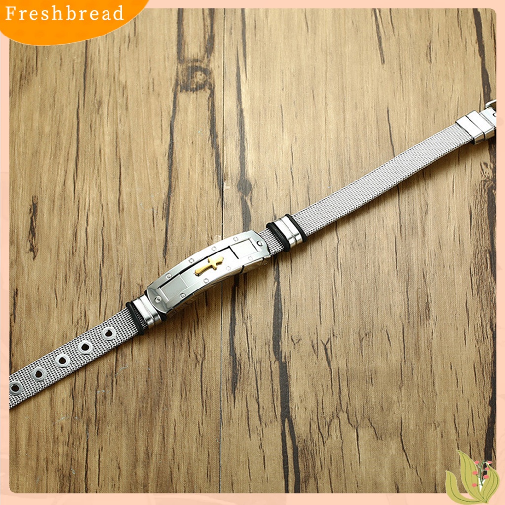 &lt; Freshbread &gt; Pria Gelang Salib Stainless Steel Indah Permukaan Halus Yang Dapat Disesuaikan Pergelangan Tangan Bangle Hadiah