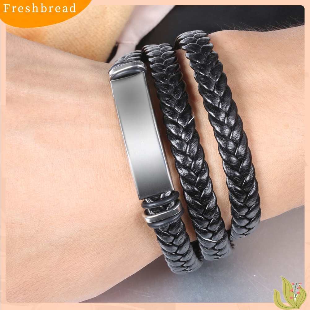 &lt; Freshbread &gt; Pria Panjang Multi-layer Gelang Tali Kulit Imitasi Dikepang Memutar Bangle Perhiasan