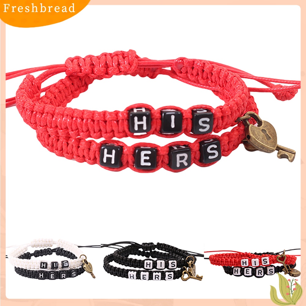 &lt; Freshbread &gt; 2Pcs/Set HIS HERS Letter Lock Key Charm Handmade Anyaman Couple Gelang Bangle