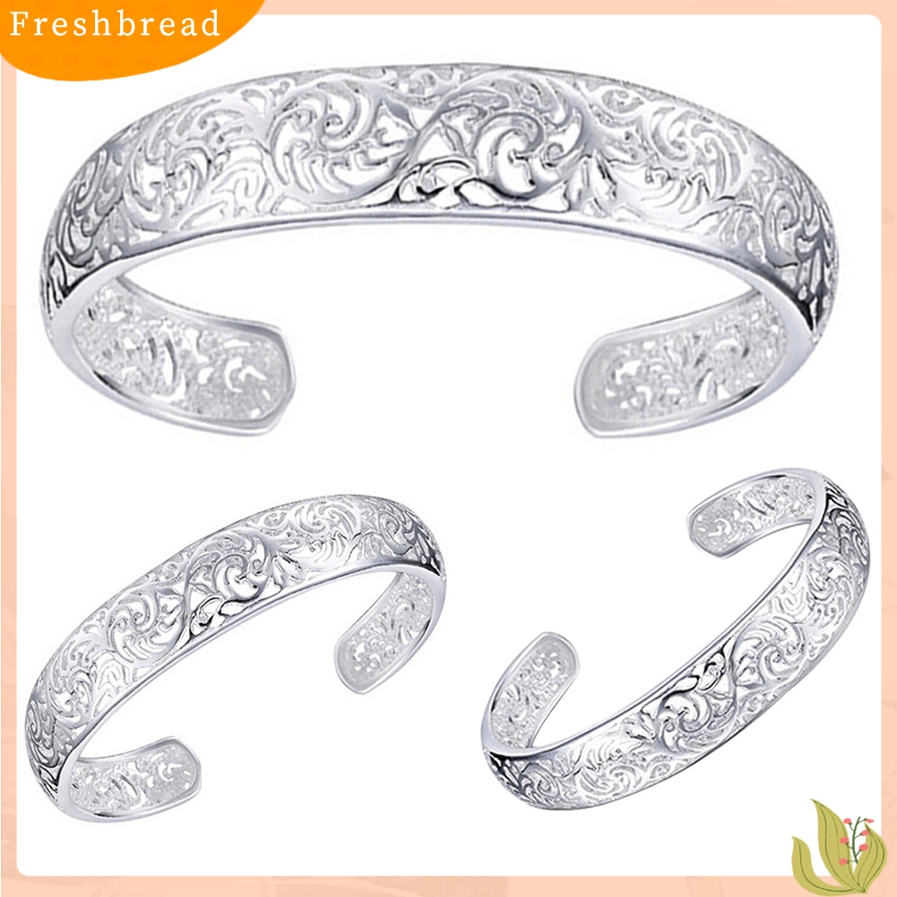 &lt; Freshbread &gt; Gelang Manset Bukaan Pengerjaan Indah Hollow Warna Silver Motif Ukir Retro Bangle Untuk Pesta