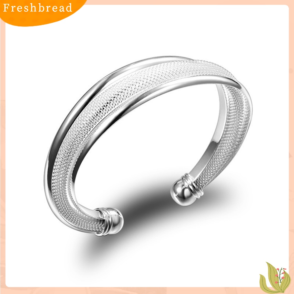 &lt; Freshbread &gt; Klasik Perak Berlapis Bevel Tepi Pembukaan Bangle Gelang Hadiah Fashion Perhiasan