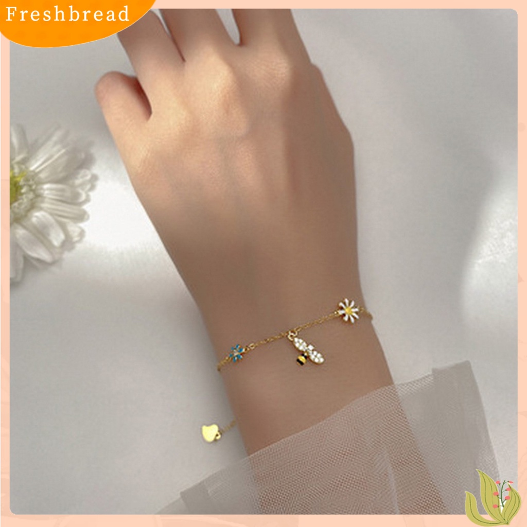 &lt; Freshbread &gt; Wanita Gelang Manis Indah Lebah Bentuk Bunga Liontin Lady Bangle Hadiah Ulang Tahun