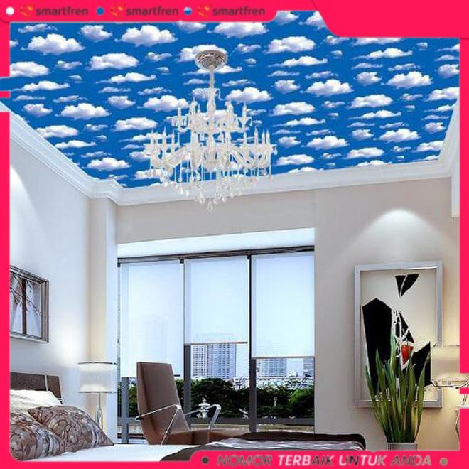 COD Wallpaper Plafon Atap Rumah Awan Biru Walpaper Kamar Tidur Anak Ruang Tamu Stiker Triplek Kayu G TERLARISS