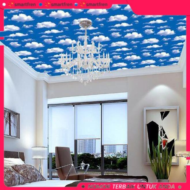 COD Wallpaper Plafon Atap Rumah Awan Biru Walpaper Kamar Tidur Anak Ruang Tamu Stiker Triplek Kayu G