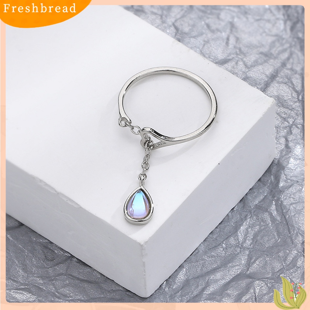 &lt; Freshbread &gt; Wanita Cincin Faux Moonstone Desain Pembukaan Geometris Adjustable All-match Perhiasan Hadiah Cubic Zirconia Ladies Water Drop Rumbai Pesta Jari Cincin Untuk Pakaian Sehari-Hari