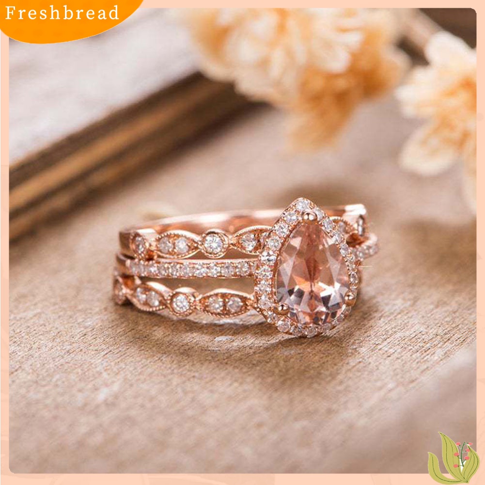 &lt; Freshbread &gt; 3Pcs/Set Wanita Pear Berbentuk Berlian Imitasi Stackable Rings Hadiah Perhiasan Pesta Pernikahan