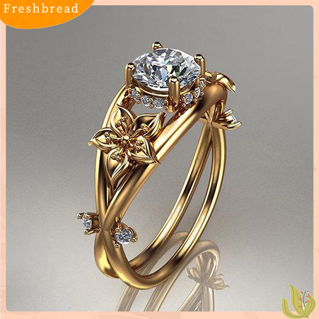 &lt; Freshbread &gt; Cincin Wanita Bunga Perhiasan Lapisan Ganda Berkilau Fashion Penampilan Cincin Jari Untuk Pernikahan
