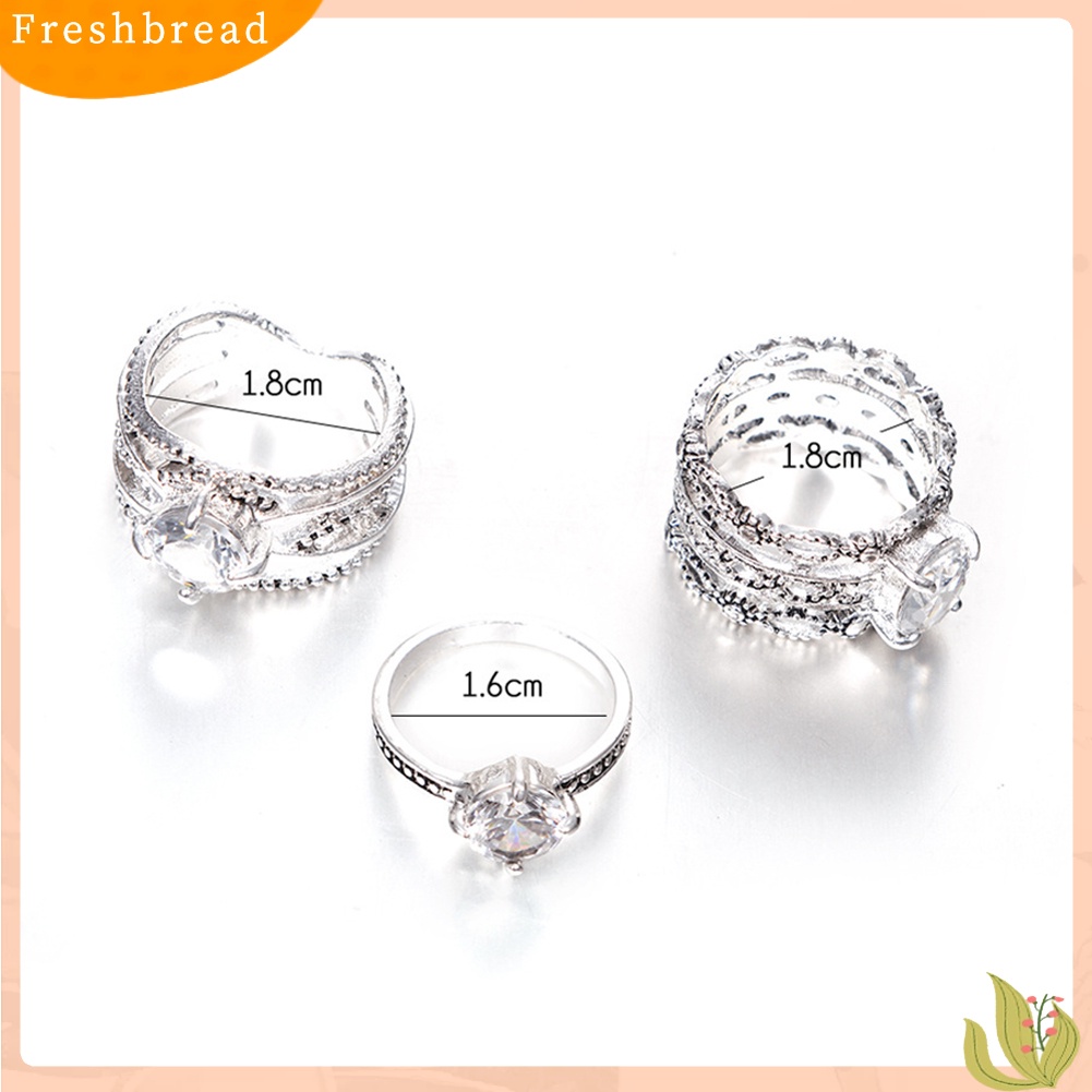 &lt; Freshbread &gt; 3pcs Vintage Berlian Imitasi Bertatahkan Melubangi Jari Cincin Set Perhiasan Wanita Set