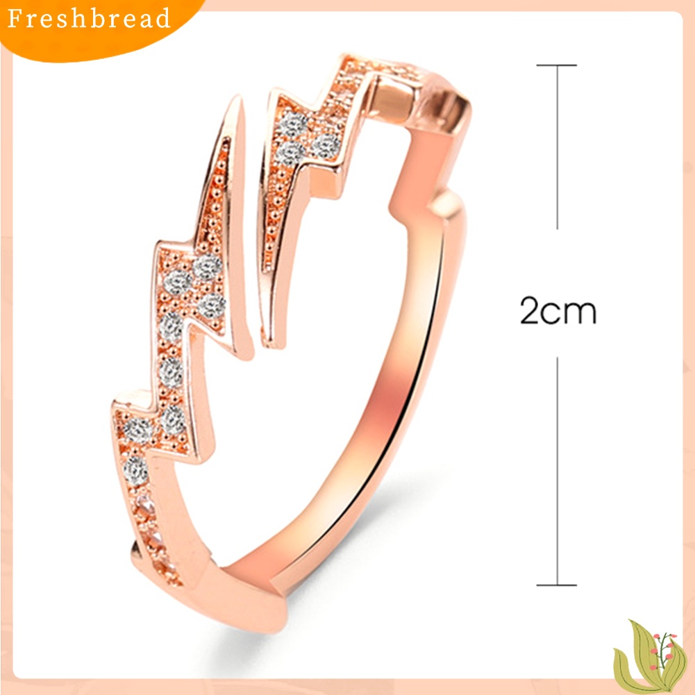 &lt; Freshbread &gt; Wanita Kreatif Bentuk Petir Cubic Zirconia Hias Cincin Terbuka Jari Perhiasan