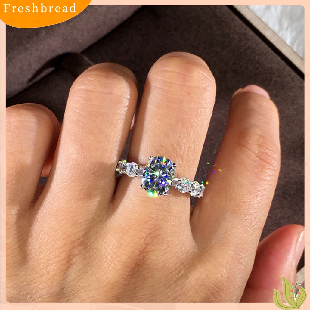 &lt; Freshbread &gt; Wanita Elegan Penuh Berlian Imitasi Bertatahkan Jari Cincin Pernikahan Pertunangan Perhiasan Hadiah