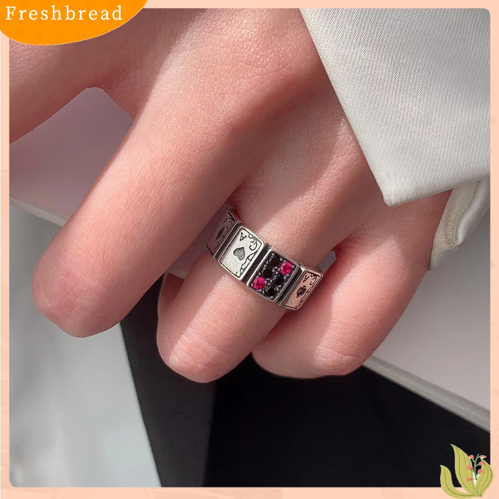 &lt; Freshbread &gt; Cincin Pesta Vintage Cubic Zirconia Berlebihan Pembukaan Yang Dapat Disesuaikan Berdandan Tidak Luntur Bermain Kartu Manset Terbuka Cincin Jari Perhiasan Aksesori